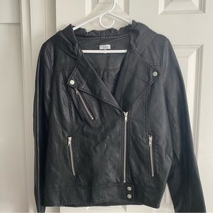 Hooded Faux Leather Jacket